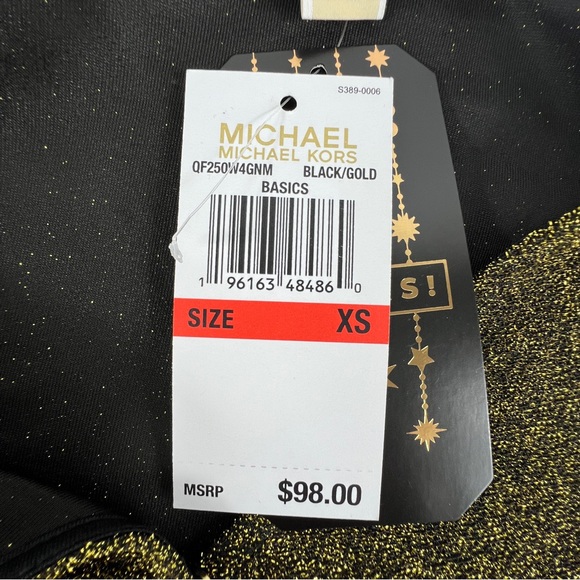 Michael Kors Gold/Black Metallic Tie Top Blouse XS NWT - Picture 3 of 6